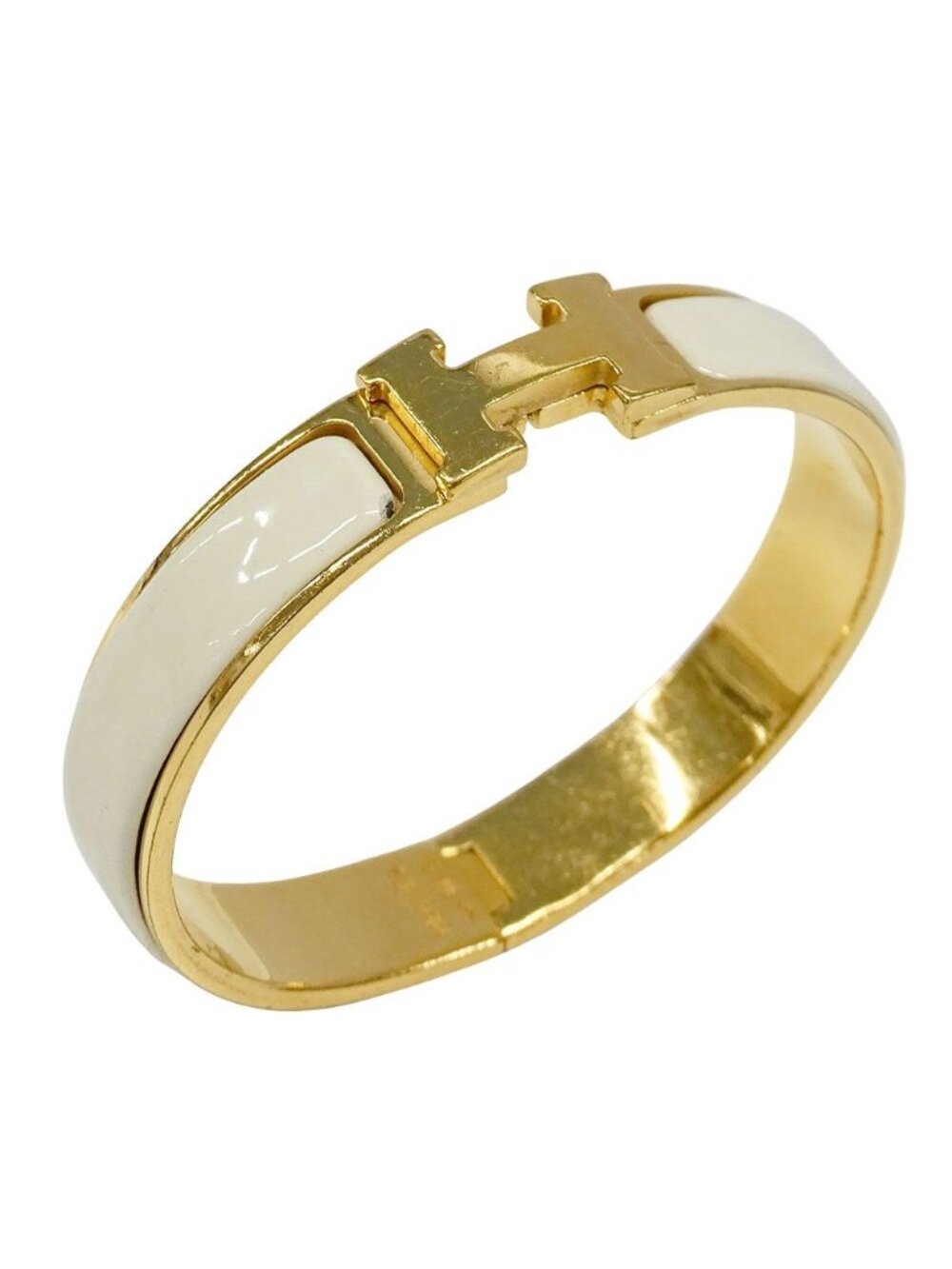 Hermes Bangle Click Enamel Metal Yellow Gold Ivory Logo Adult Bracelet
